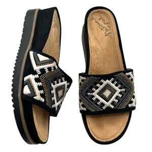 Natural Soul Kiki Boho Aztec Embroidered Platform Slip-on Slide Sandals Size 9